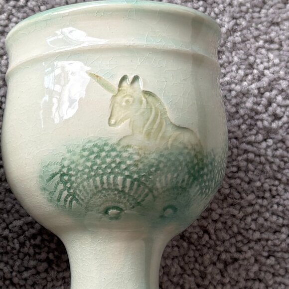 Unicorn Goblets Handmade Ceramic Pale Green Set of 2 - Picture 7 of 9